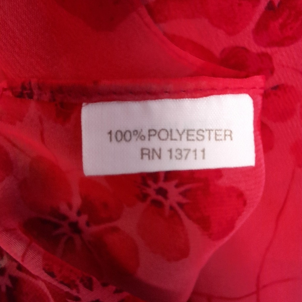Vintage Scarf Womens Red Floral Botanical Sheer Chiffon 13 in x 52 in - Picture 5 of 6